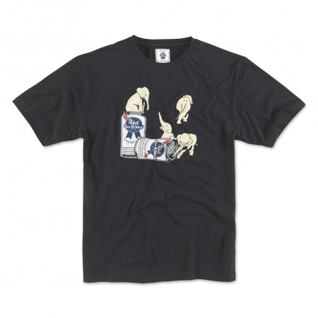 Pabst Blue Ribbon Beer Men's Black Elephants T-Shirt